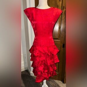 Vintage AJ Bari 80s 100% Silk Open Back Red Cocktail Dress